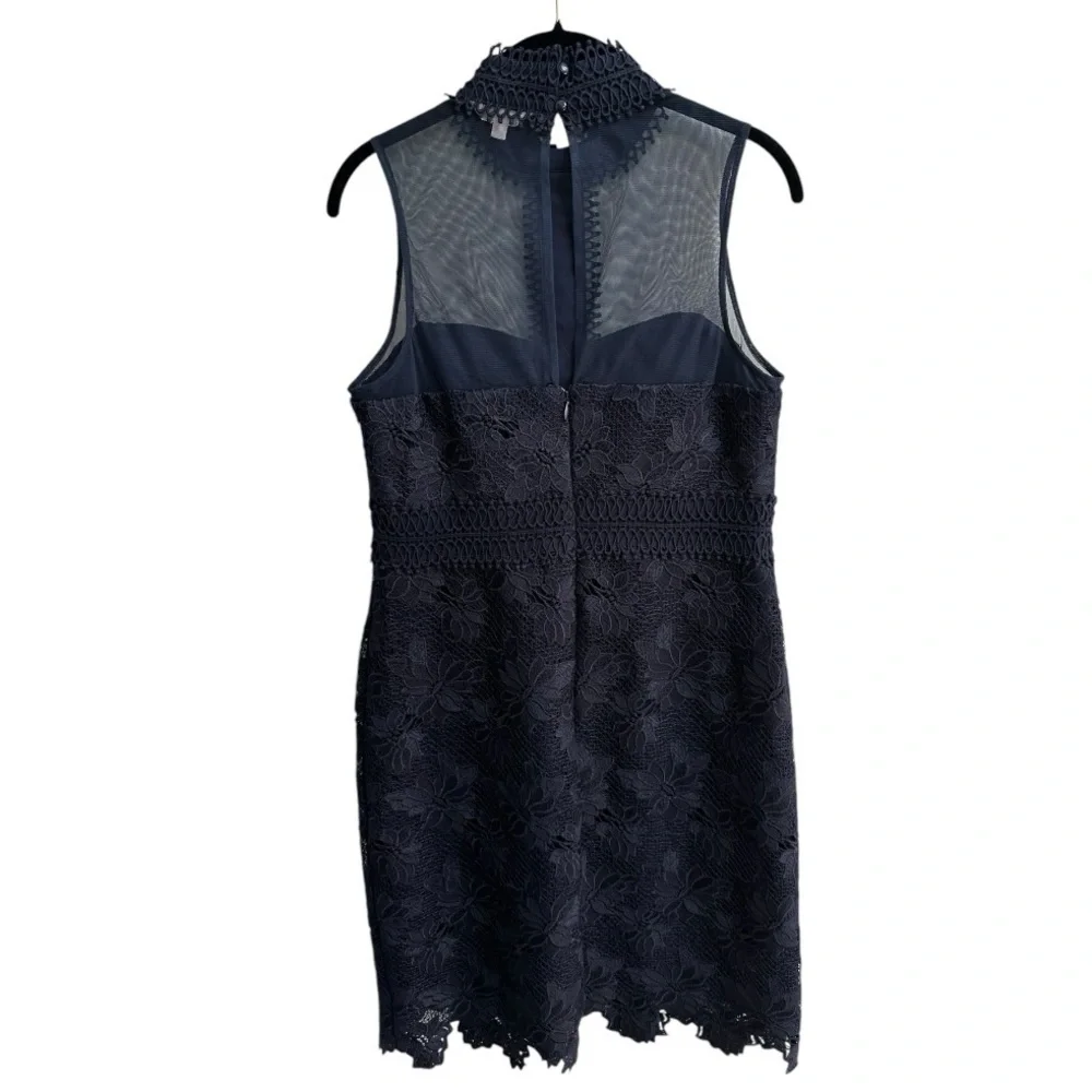Nanette Lepore Navy Blue Lace Illusion Dress Sleeveless Cocktail Formal … - Picture 5 of 15
